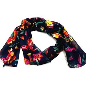 Jaclyn Smith Scarf Navy Vibrant Floral Feminine Made In Italy